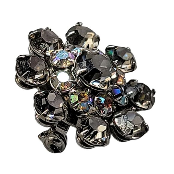 Smokey Gray & Aurora Borealis Snowflake Star Brooch Vintage Silver Tone Sparkle - Picture 3 of 8